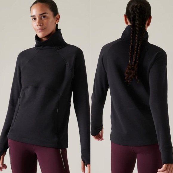 Athleta Polartec Funnel Neck Fleece Sweatshirt Black - Picture 1 of 8
